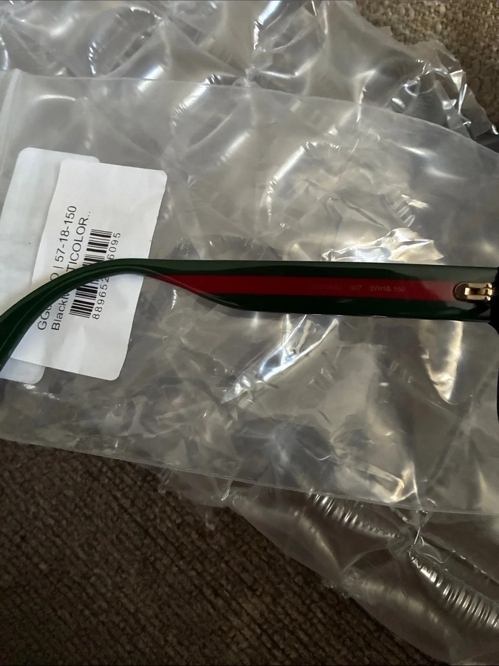 Gucci Black Frames with Green Temples and Red Stripe Men's Glasses